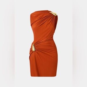 Elegant Orange Draped Dress Metallic Sleeveless Mini Dress M MC1